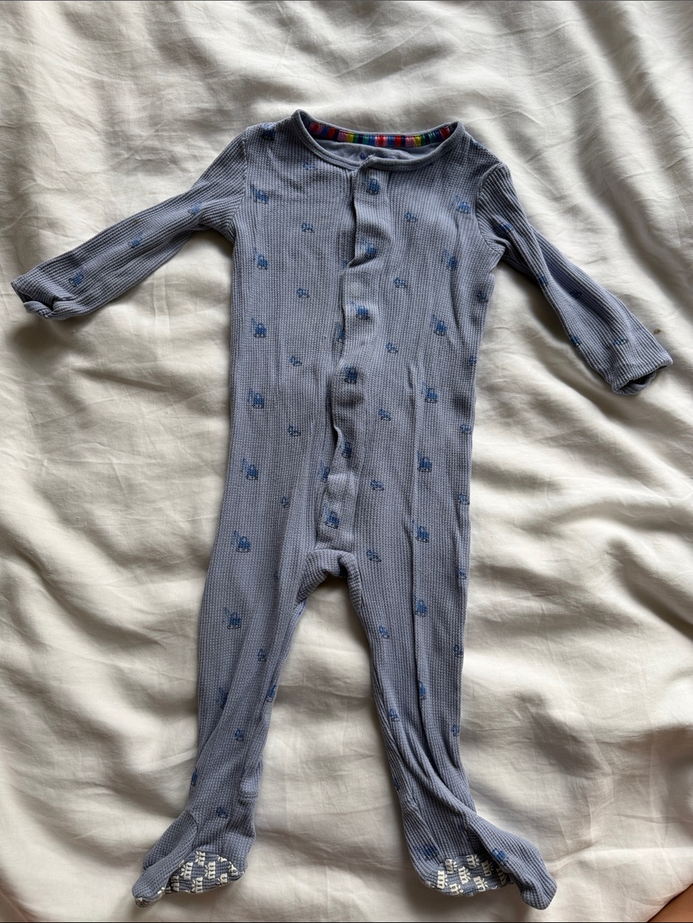 Magnetic Me Light Blue Ribbed Footed One-Piece with Navy Motif